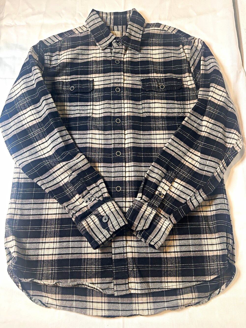 JACHS Men’s Big & Tall LT Blue White Plaid Flannel Long Sleeve Button-Up